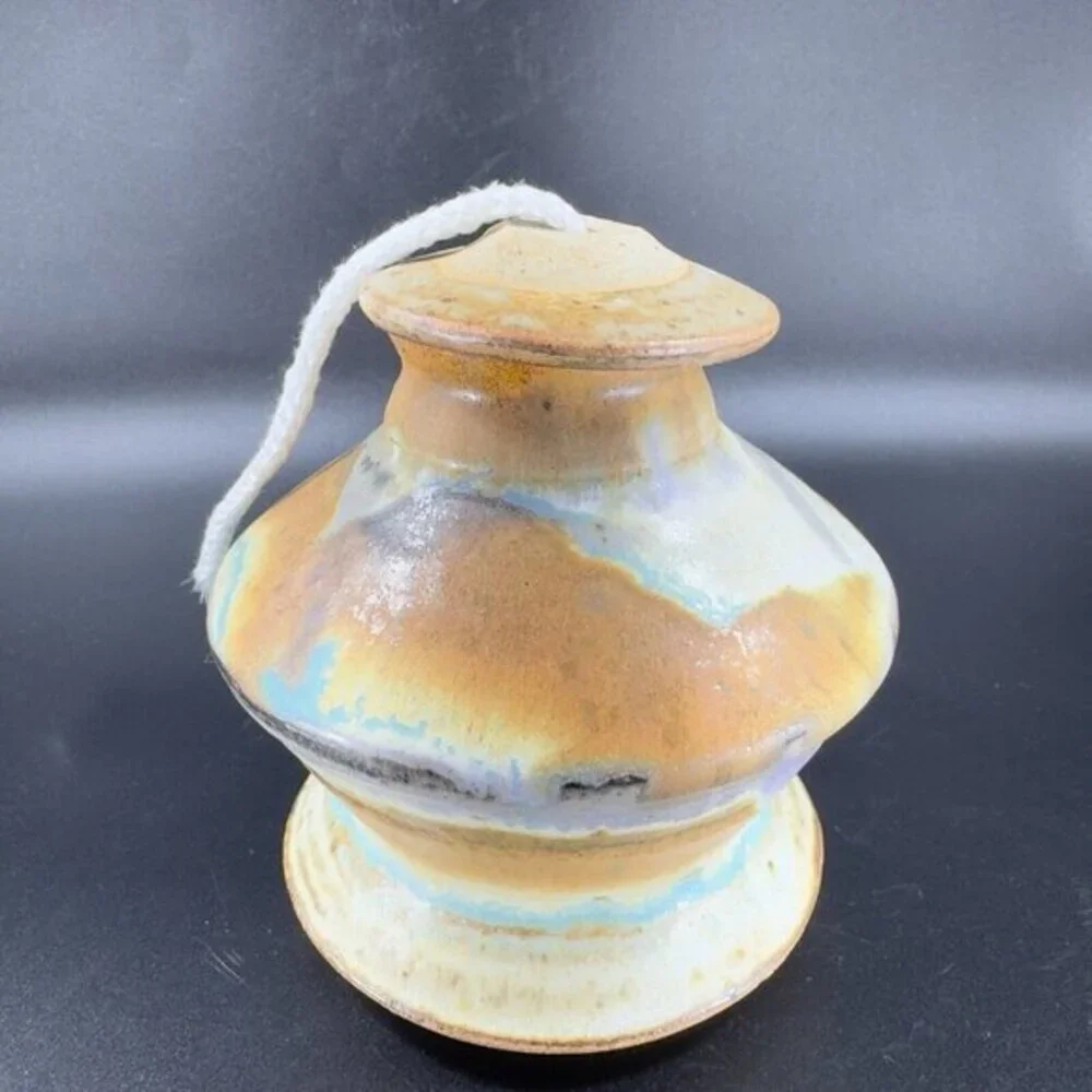 Vintage Hand Made Studio Pottery Oil Lamp Stoneware New Artist‎ Signed Pottery